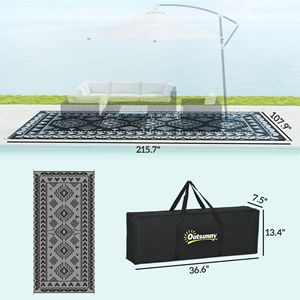 Tappeto da Esterno Impermeabile in PP Riciclato 9FT X 18FT Nero e Grigio con Motivo a Rombi e Borsa per il Trasporto - Product Image 3