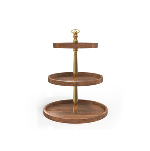 <b>3</b> <b>Tier</b> Round Wooden <b>Cake</b> <b>Stand</b> with Metal Frame Reusable for Dessert Display - Product Image 3