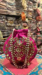 Rajasthani Traditional Design Silk Gota Work Potli <b>Bags</b> Women High Quality Fashion Wedding Mehndi Favor Return Gifts Ramadan New - Product Image 3