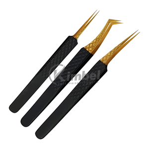 ชุดแหนบต่อขนตาปลายเรียบสแตนเลส Diamond Grip Wholesale ขนาด 12 มม. รับทำโลโก้ สีดำทอง - Product Image 1