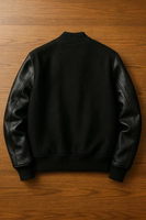Blouson bomber noir pour homme, manches en cuir PU, col rond, style décontracté, coupe classique, couleur unie, style pull-over, pour l'automne