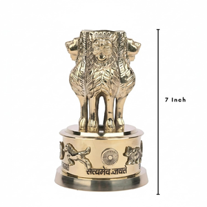 Estatua Artesanal de Latón del Emblema Nacional Indio Ashoka Stambh con León, Ashoka Chakra, Satyamev Jayate, Adorno de Mesa - Product Image 3