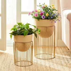 Modern Metal <b>Planter</b> with Stand <b>Gold</b> and Black Flower Pot Beige Bowl Desktop Home Garden Decor - Product Image 2
