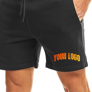 Shorts de sport pour hommes sur mesure en gros, 100 % coton, avec logo imprimé en relief personnalisé, poches latérales, respirants, style urbain - Product Image 5