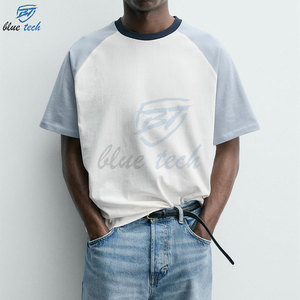 Camiseta de Algodón para Hombre Blue Tech, Manga Corta, Cuello Redondo, Ribete en Contraste, Estampado de Letras, Estilo Casual - Product Image 4