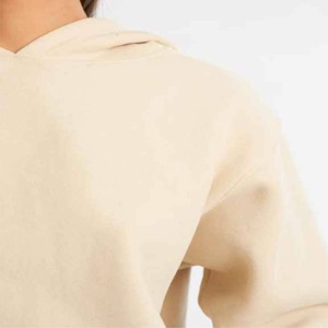 Ensemble de survêtement crème à capuche pour femme, manches longues, coupe ample, couleur unie, décontracté, pour l'automne, avec poches latérales et taille élastique - Product Image 3