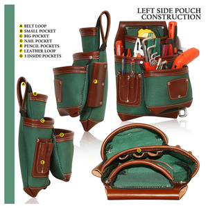 Classic Leather <b>Tool</b> <b>Belt</b> With Nylon Pockets And Multiple Storage Compartments For Field Workers - Product Image 4