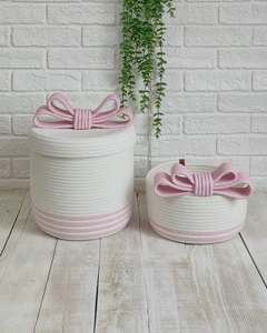 Cesta de almacenamiento de cuerda de algodón con tapa, organizador tejido con tapa de lazo para juguetes, decoración del hogar y guardería, para Ramadán - Product Image 1
