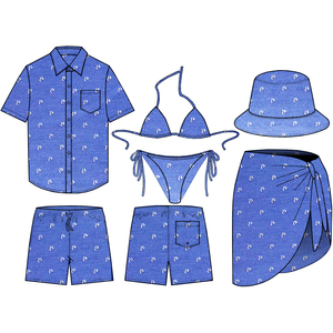 Conjunto de Traje de Baño Personalizado Smiley World, Bikini de 2 Piezas con Pantalones Cortos y Camiseta, Unisex, Estampado de Dibujos Animados Azul, Poliéster Transpirable - Product Image 3