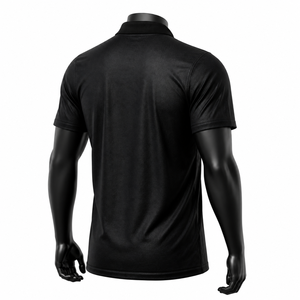 Polo de Manga Corta Negro para Hombre, Corte Regular, 100% Poliéster, Absorbe la Humedad, Cuello Camisero, Color Sólido, para Todas las Temporadas - Product Image 4