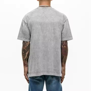 เสื้อยืดโอเวอร์ไซส์ผู้ชาย ผ้าฝ้ายฟอกสี แขนสั้น คอกลม สีพื้น สไตล์ลำลอง ทรงพอดีตัว - Product Image 3
