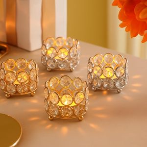 Elegant Gold Crystal Tealight <b>Candle</b> Holders Set of 4 Decorative Votive <b>Candle</b> Holders with Round Glass Gem Design for Home - Product Image 1