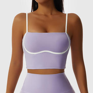 Brown Sports Bra With White Trim High <b>Support</b> Seamless <b>Crop</b> <b>Top</b> For Gym Yoga Running Fitness - Product Image 6