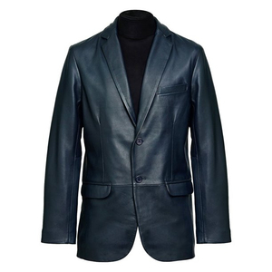 Men Black <b>Leather</b> <b>Blazer</b> Single Breasted Notched Collar Regular Fit Full Length Sleeve British Style <b>Jacket</b> - Product Image 4