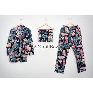 Pijamas de Mujer Hechos a Mano en India, Estampados Digitales, Lujosos, Florales, Vintage, Románticos, Clásicos, 100% Algodón Premium, Primavera, Verano, Invierno - Product Image 6