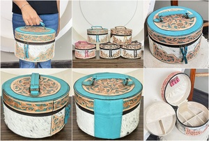 Best Seller Genuine Cowhide Jewelry <b>Box</b> <b>Set</b> Floral Design <b>Tooled</b> Leather Makeup Organize Travel Vanity Case Gift Storage <b>Box</b> <b>Set</b> - Product Image 3