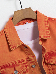 Latest New Design 2026 <b>Men's</b> Orange Dip Dye Denim <b>Jacket</b> <b>Long</b> Sleeve Single Button Regular Fit Cotton Spring Style <b>Men's</b> <b>Jacket</b> - Product Image 2