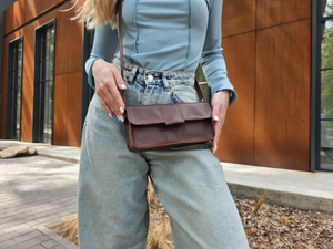 Handmade Brown Leather Shoulder Bag <b>Small</b> Crossbody <b>Purse</b> Personalized Minimalist Handbag for Women Birthday Gift for Her - Product Image 1
