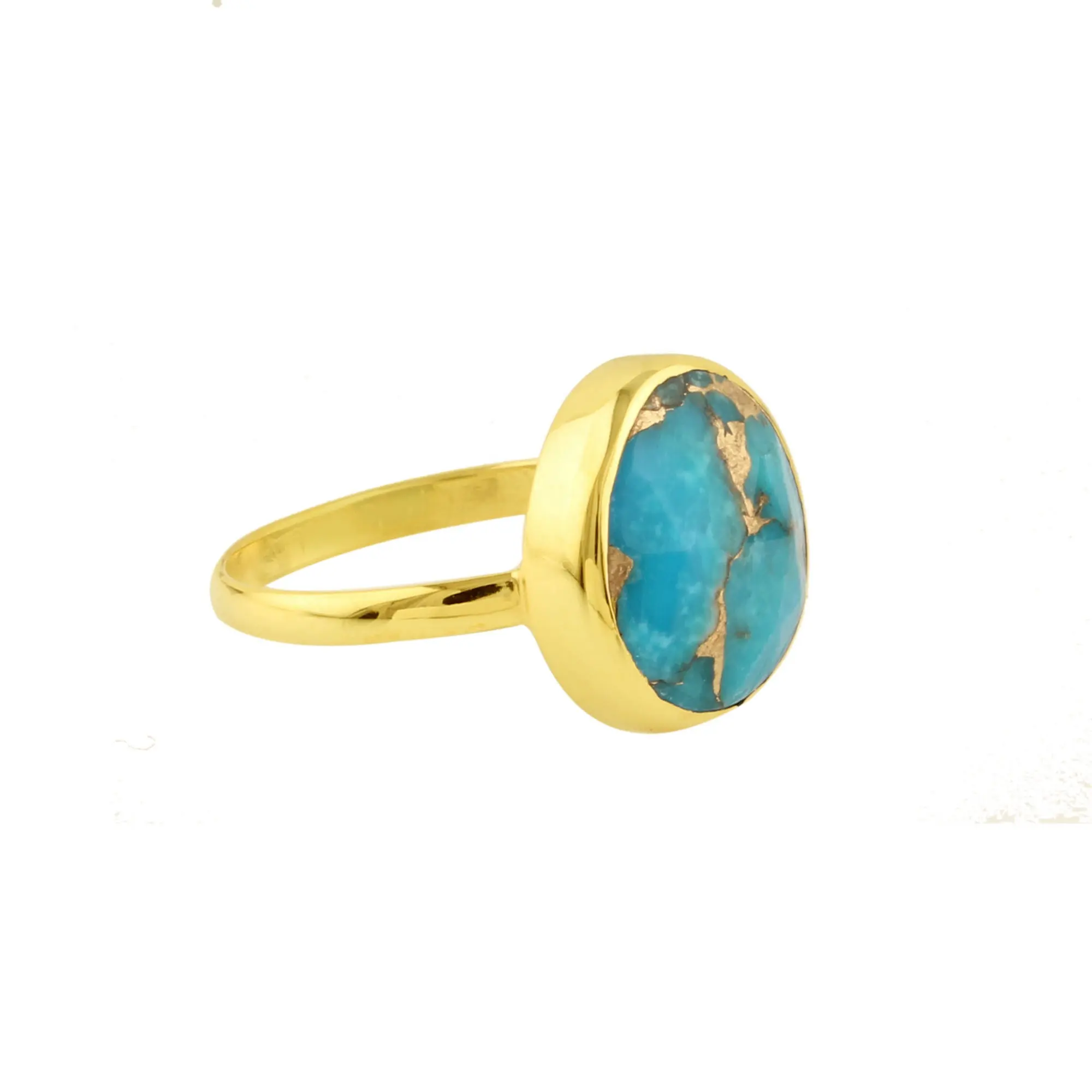 18k Gold Jewelry 925 Sterling Silver Natural Organic Blue Copper Turquoise Gemstone Vermeil Statement Ring For Women & Girl Gift