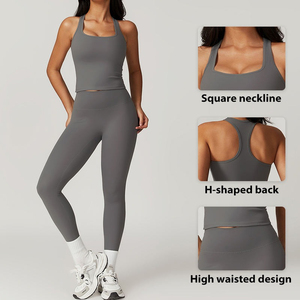 Conjunto Deportivo Personalizado para Mujer, Talla Grande, Top Corto sin Costuras con Cuello Cuadrado, Leggings, 2 Piezas, para Gimnasio, Yoga y Fitness - Product Image 5