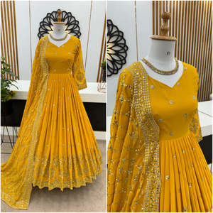 Robe de soirée de créateur à broderie complète Taille XL entièrement cousue et Dupatta avec travail de séquence - Product Image 6