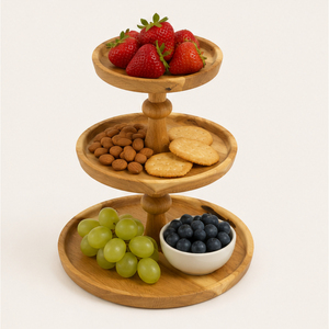 Bandeja de Servir de 3 Niveles de Madera de Acacia Ecológica Premium, Soporte de Madera para Pasteles y Postres Estilo Rústico para Bodas y Hoteles - Product Image 2