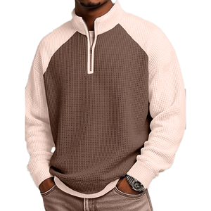Men's <b>White</b> Raglan Sleeve <b>Quarter</b> <b>Zip</b> Knitted Sweatshirt Regular Fit Casual Stand Collar Autumn Wear - Product Image 5