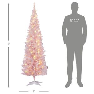 Albero di Natale Artificiale Sottile da 1,8 m con Rami Rosa Realistici e Luci LED Bianche Calde, Luci Natalizie a Forma di Matita - Product Image 3