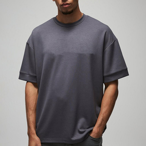 T-shirt surdimensionné noir personnalisé OEM/ODM pour hommes, épaules tombantes, coton lourd 100%, couleur unie, respirant, style hip hop. - Product Image 6