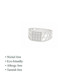Bague Cocktail CZ à sertissage pavé, design géométrique, argent 925, style classique, bijoux de fiançailles unisexe - Product Image 2