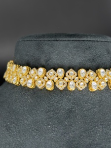 Luxury 24K Gold Plated Crystal <b>Choker</b> Necklace Women's Wedding Floral Design Prong Setting Round Brilliant Cut Stone Jewelry - Product Image 6