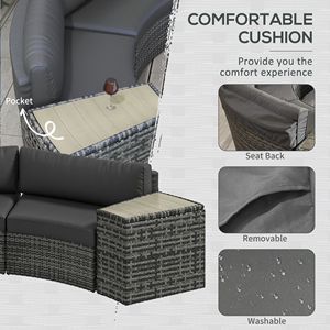Set di 4 sedie da divano in rattan con 4 tavolini portaoggetti e foro per ombrellone, colore grigio misto - Product Image 6