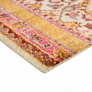 DECORDEC Mustard Gold Pink Floral Medallion <b>Rug</b> Modern Ornamental Area Carpet Non-Slip Backing 100% New Zealand Wool for Living - Product Image 5