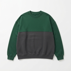 Sweat-shirt col rond personnalisé à épaules tombantes, color block, en molleton épais anthracite et moutarde, vente en gros - Product Image 3