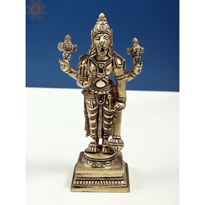 Escultura hecha a mano de latón de 6 pulgadas de Kevala Narasimha el lado sereno hecho en India - Product Image 1