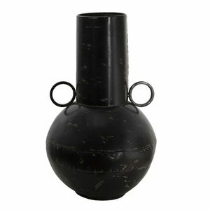 Vase en fer noir industriel moderne avec poignées en anneau, vase décoratif en métal nordique, décoration de luxe pour la maison et centre de table pour hôtels - Product Image 1
