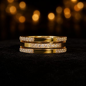 Luxury 14K <b>Gold</b> Triple Row Band <b>Ring</b> with Sparkling CZ Stones Elegant Bridal Party Wear Jewelry for Women - Product Image 2