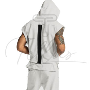 Sudadera sin mangas para hombre, de algodón, con capucha, colores sólidos, para otoño, tejido de punto, ecológica, de secado rápido y transpirable para entrenamiento. - Product Image 6