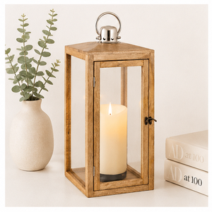 <b>Large</b> Farmhouse Wooden <b>Lantern</b> Decorative <b>Candle</b> Holder with Tempered Glass and Metal Handle Vintage Hanging <b>Lantern</b> for Outdoor - Product Image 4