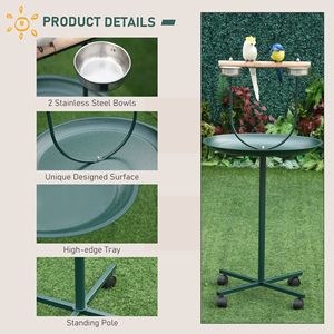 Supporto per Uccelli in Acciaio Inossidabile Durevole con Ruote, Moderno Stand a T per Addestramento e Gioco, con Posatoio e Ciotole - Product Image 5