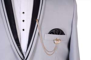 2023 OEM hommes Slim Fit 2 pièces costume, un bouton solide veste pantalon ensemble avec cravate hommes costumes bleu marine rayures - Product Image 6