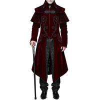 Manteau long gothique pour homme, style victorien steampunk en velours rouge, fabrication sur mesure OEM ODM