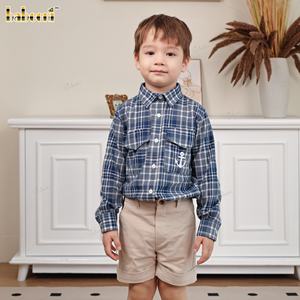 Chemise à carreaux brodée pour garçons Babeeni, ensemble de vêtements ODM OEM, 100% coton, smocké, certifié OEKO-TEX, ignifuge, non toxique - Product Image 1