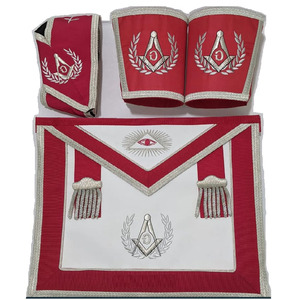 Ensemble de regalia maçonniques personnalisés, tablier, manchettes, col et gants brodés en violet - Product Image 5