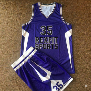 Conjunto de Camiseta y Pantalones Cortos de Baloncesto Rexfit Sports, Uniforme de Malla Sublimada Personalizada, Cuello en V, Sin Mangas, Transpirable, Uniforme de Fútbol para Adultos - Product Image 3