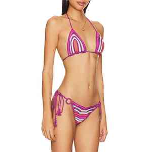 Conjunto de Bikini Colorido de Alta Calidad, Top Corto con Soporte, Traje de Baño de Pierna Alta para Mujer, Duradero y de Alto Rendimiento - Product Image 4