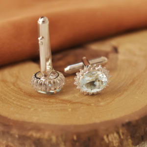 Boutons de manchette en topaze bleu ciel Azure Crown avec halo en argent sterling 925, vente en gros, grande quantité - Product Image 5