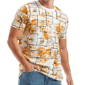 Men's Short Sleeve Printed T-<b>Shirt</b> With <b>Patchwork</b> Pattern O-Neck Casual Knitted Regular Fit Blue White - Product Image 5