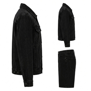 Custom <b>Men's</b> Slim Fit Spring Woven Solid Denim <b>Jacket</b> Pants Sets Breathable Hooded High Quality Streetwear 100% Cotton Outerwear - Product Image 4