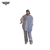Blouson universitaire unisexe marron vintage en toile respirante avec broderie de lettres, col montant et simple boutonnage, style streetwear d'hiver